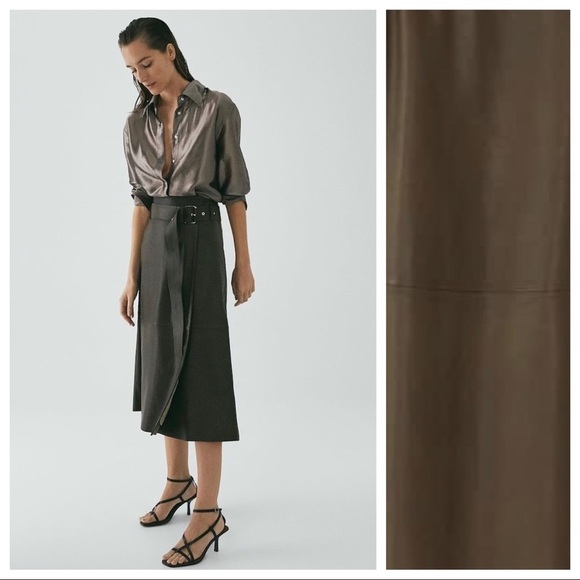 NWT. Massimo Dutti Leather Wrap Skirt Size XS, M. - Picture 1 of 9